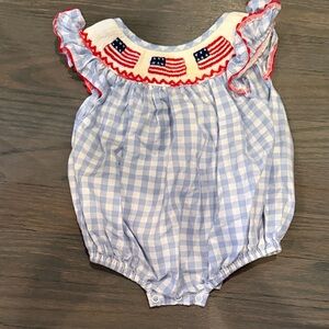 Smocked Blue Gingham American Flag Baby Bubble